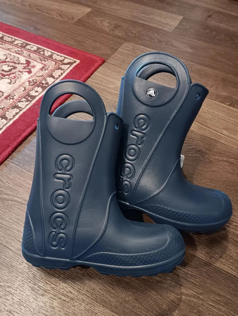 CROCS Kids Navy Blue Handle Rain Boots Sz J1